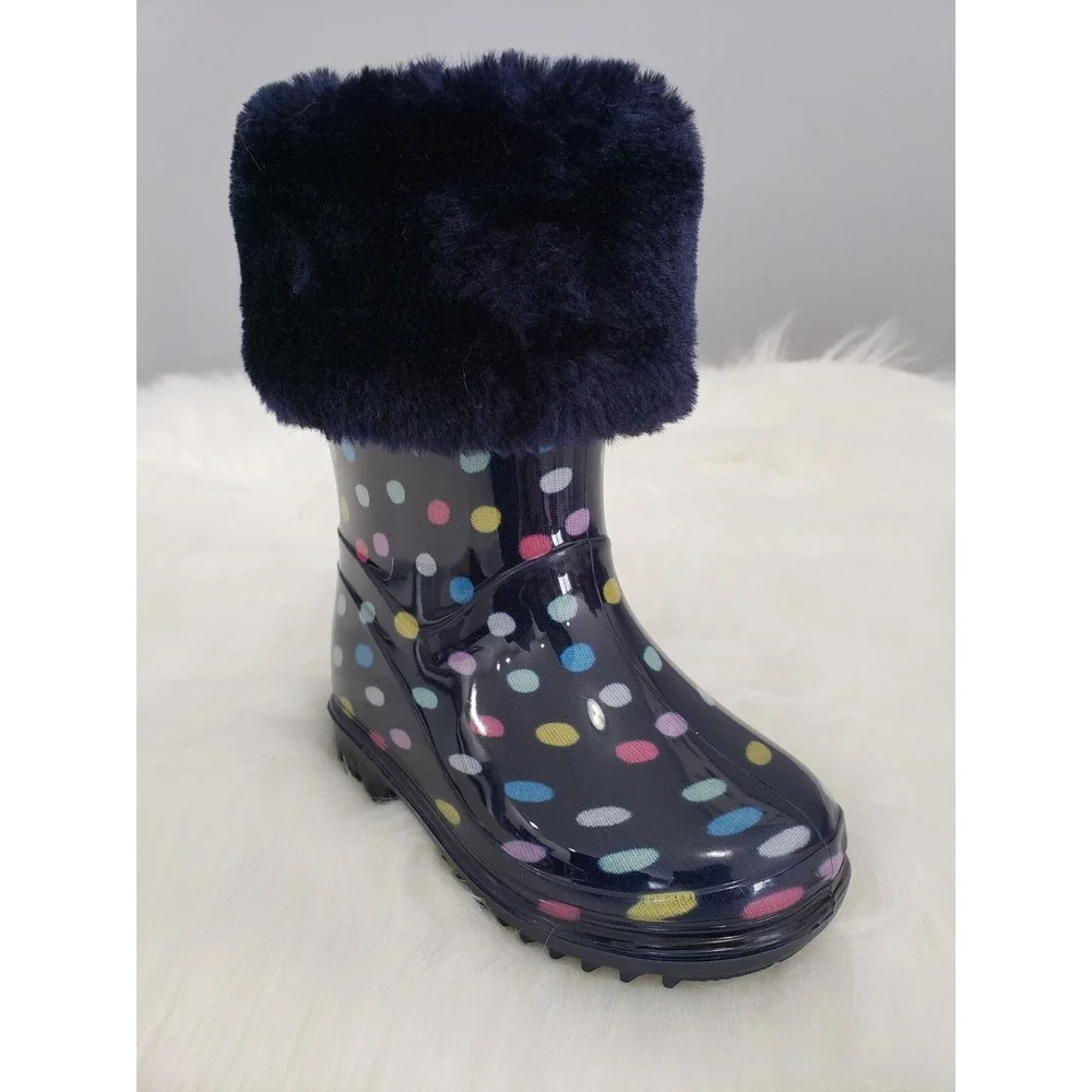 NEW - WARM Carter's Amary Baby Raining Boots Size 4 Girl NEW Polka Dot Navy Blue